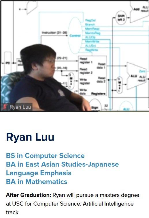 Ryan's official College of Science graduation card listing his three degrees, using the same tired video-call screenshot