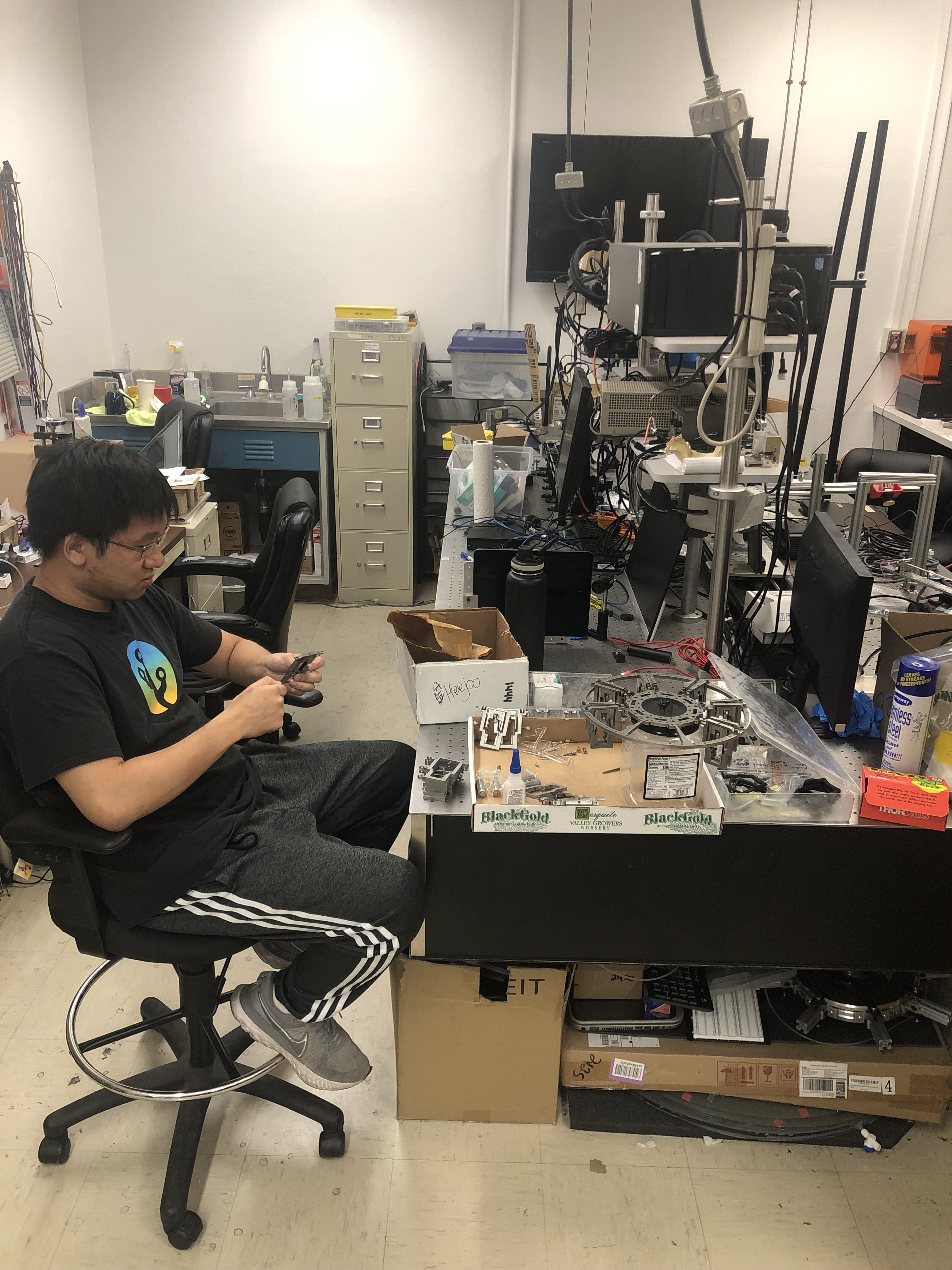 In the optics lab during assembly