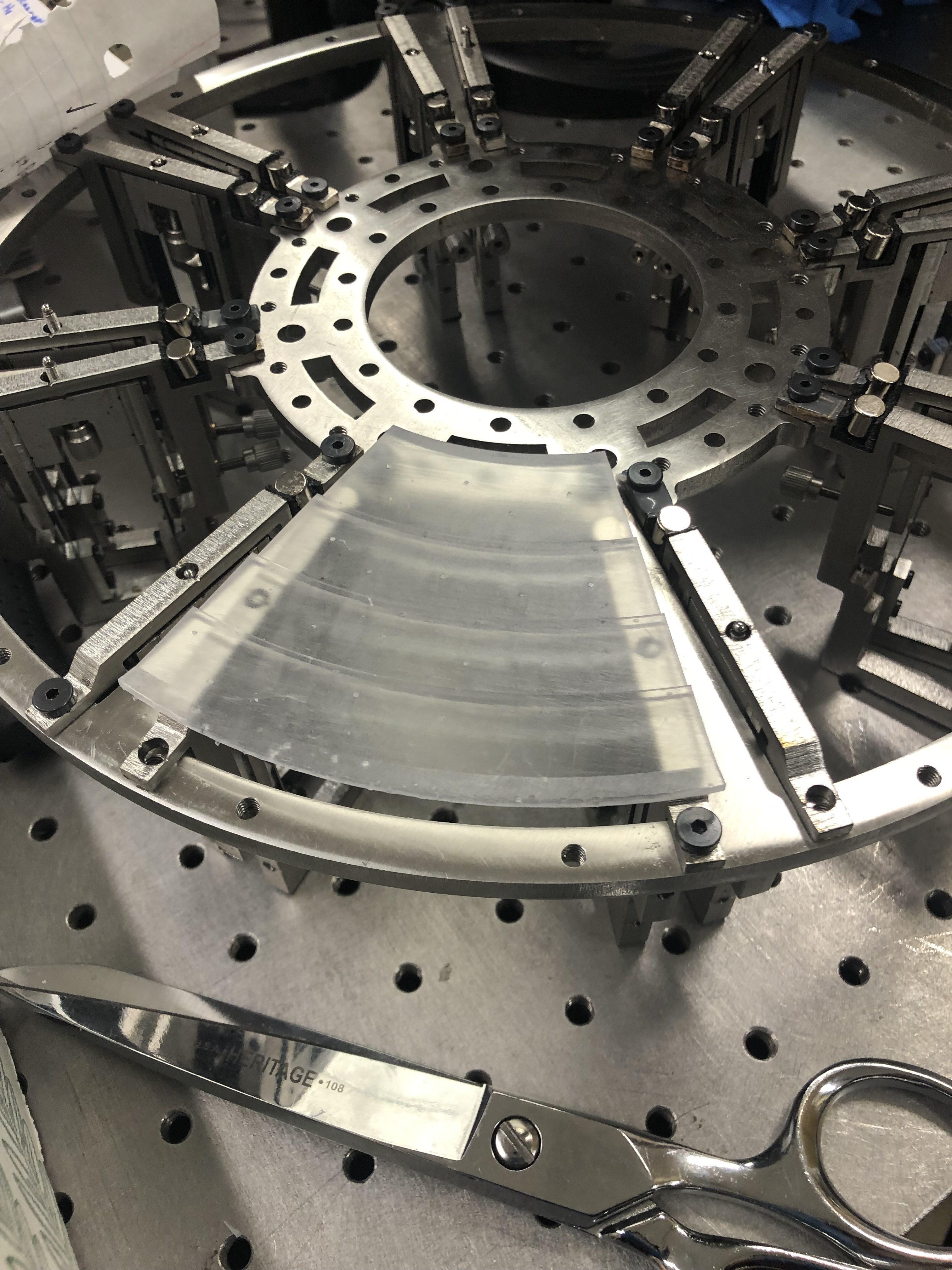 Close-up of a single MODE lens segment held by KEYS yoke and mounting hardware